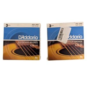 D'Addario EJ16-3D Phosphor Bronze Acoustic Guitar Strings Lot of 2 Light Gauge